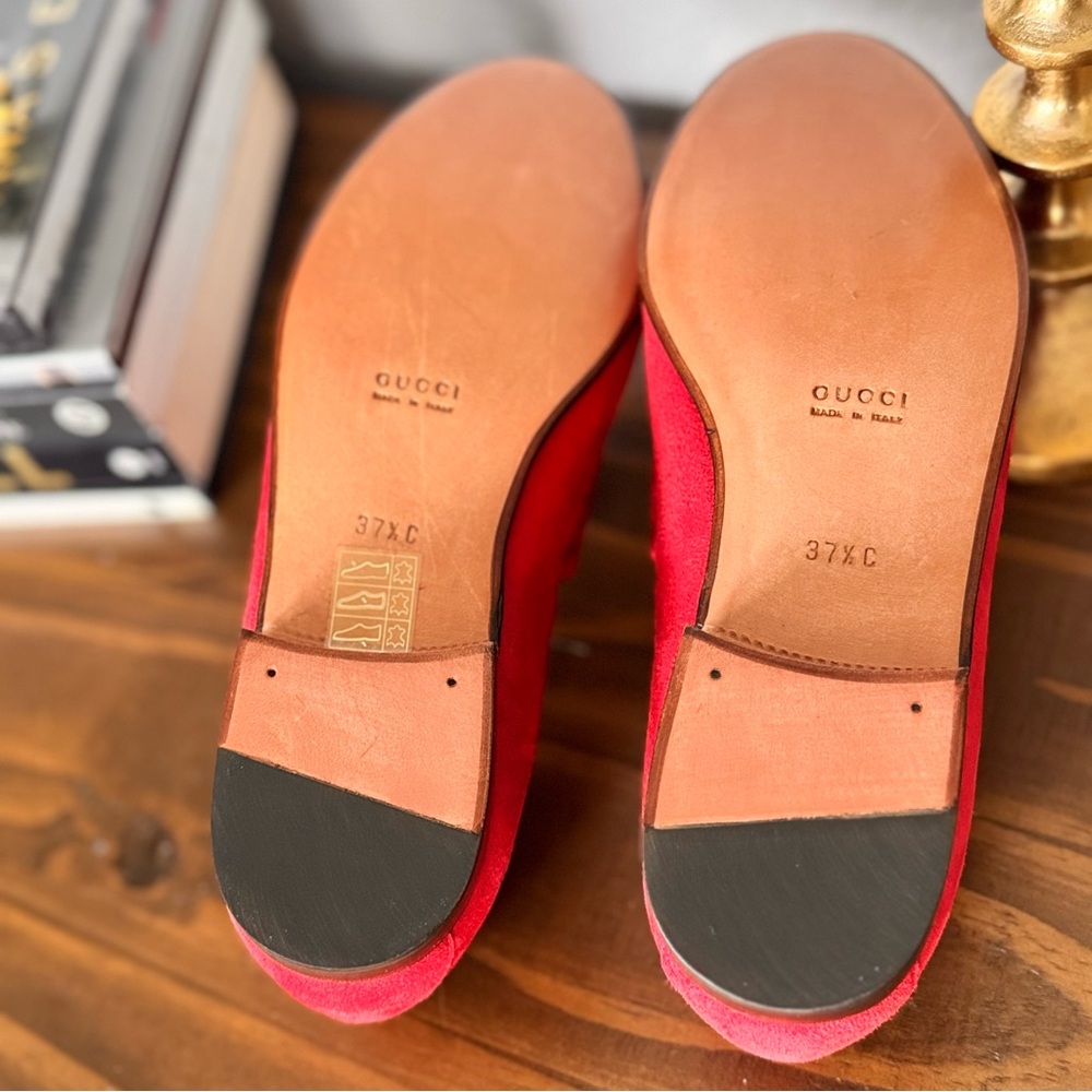 Gucci Red Leather Sole Loafers - Picture 6 of 11